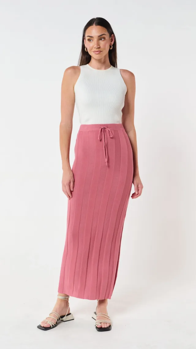 Lulu Column Knit Midi Skirt - Rose