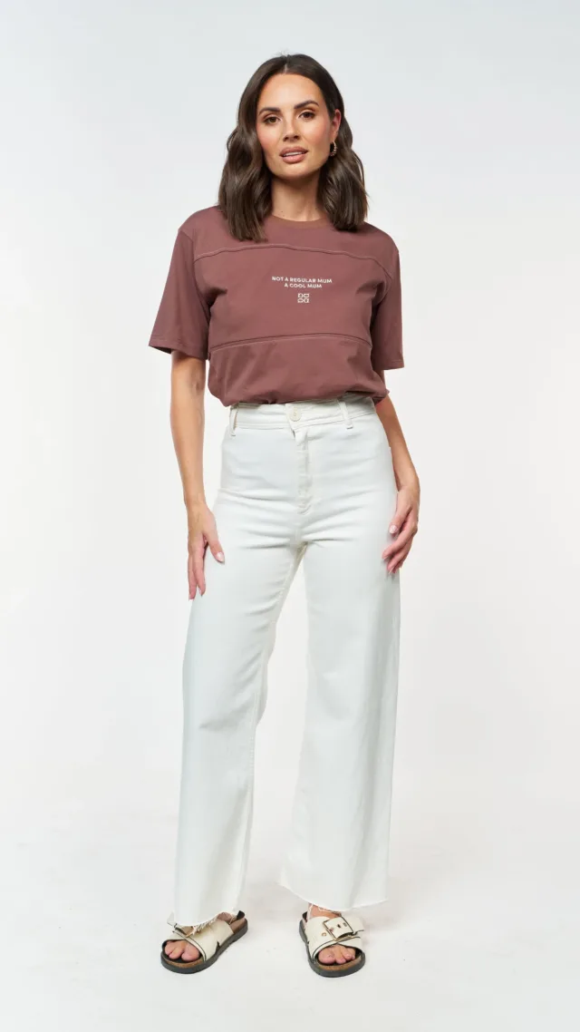 Mantra Embroidered Panel Tee - Chocolate / Cream