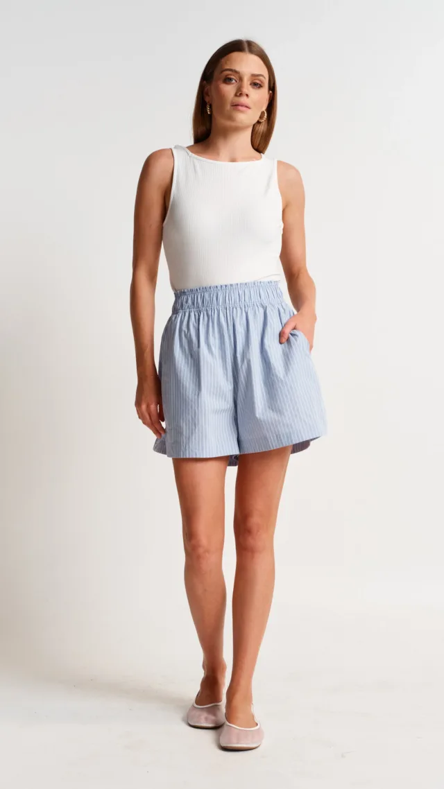 Mari Stripe Poplin Short - Blue / White