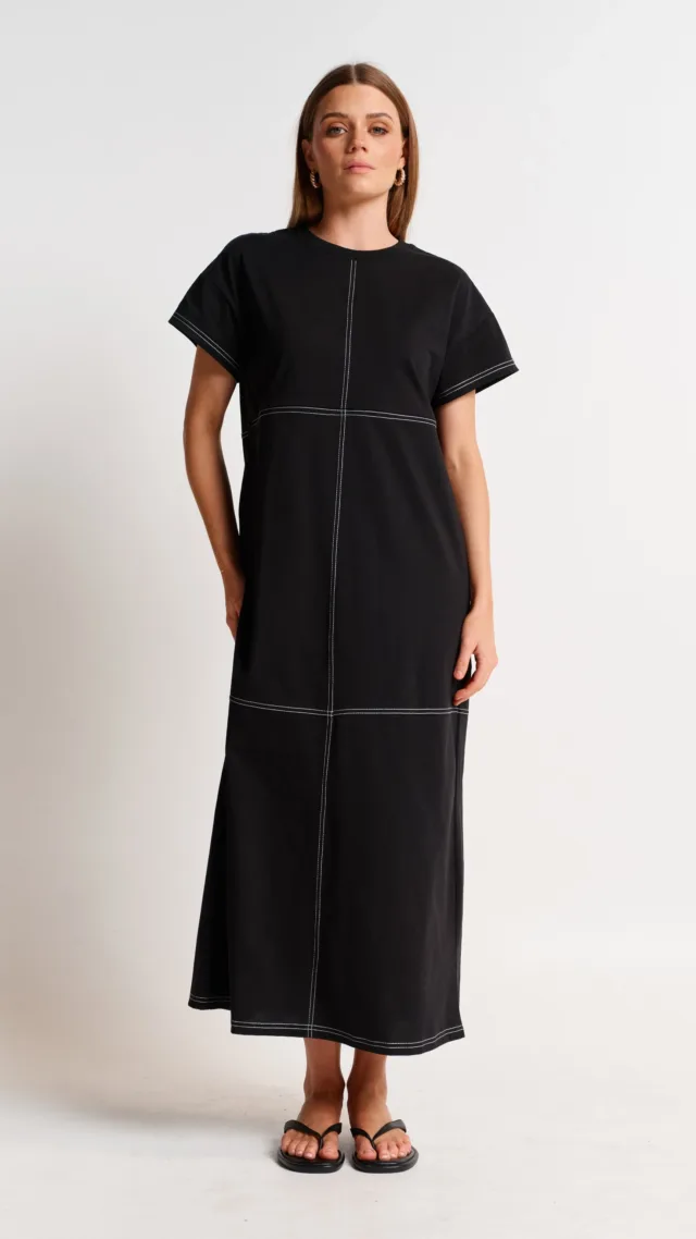 Miro Contrast Panel Midi Tee Dress - Black / White