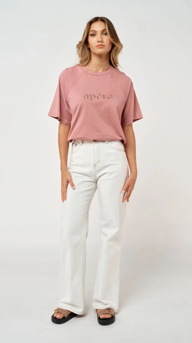 Moma Embroidered Box-Cut Tee - Mauve Rose