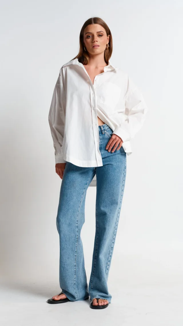 Morgan Wrap Button-Down Shirt - White