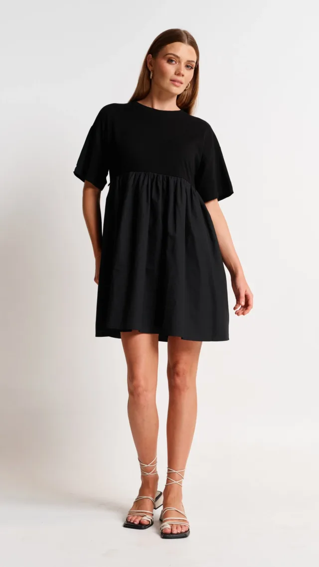 Nora Combination Panel Tee Dress - Black