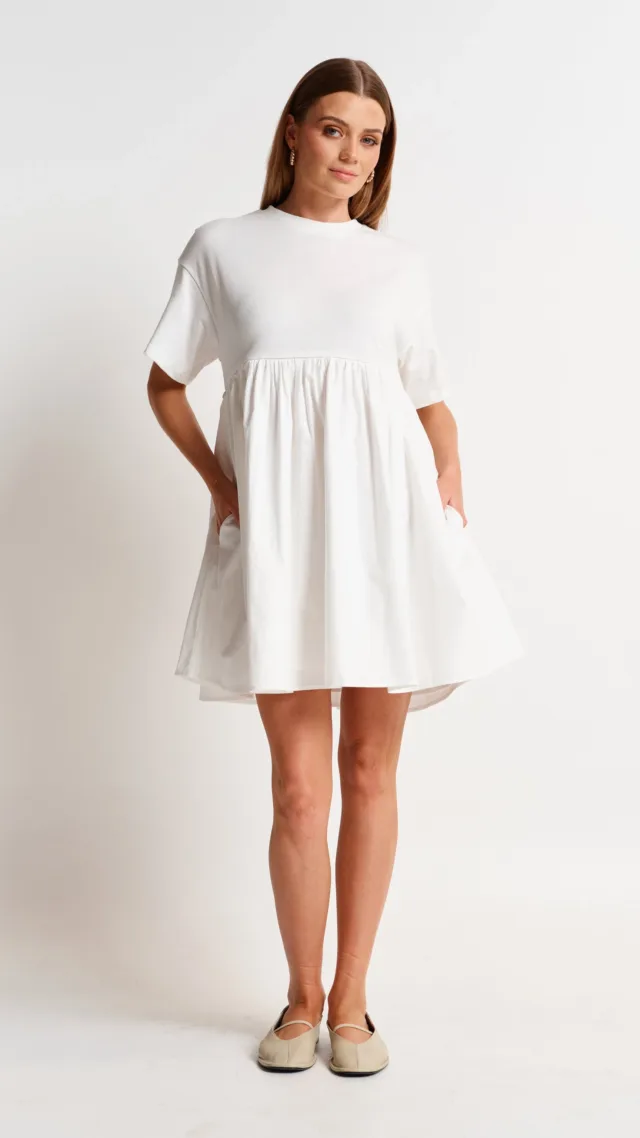 Nora Combination Panel Tee Dress - White