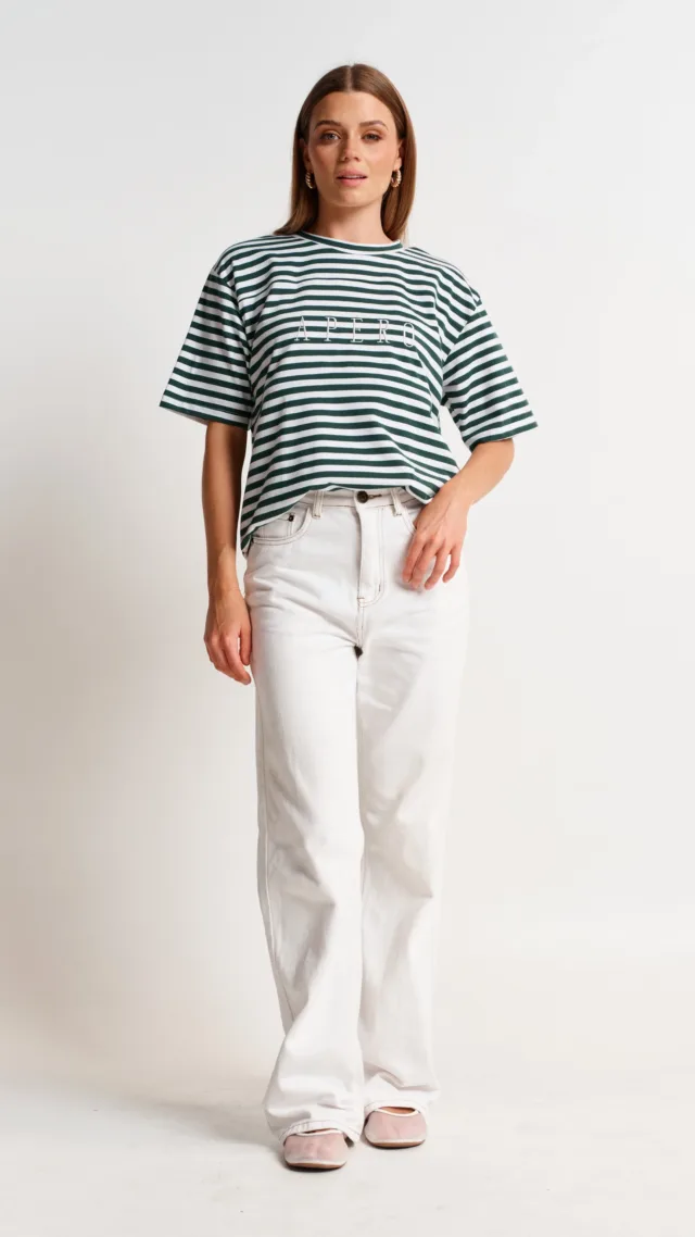 Riviera Stripe Panel Tee - Green / White