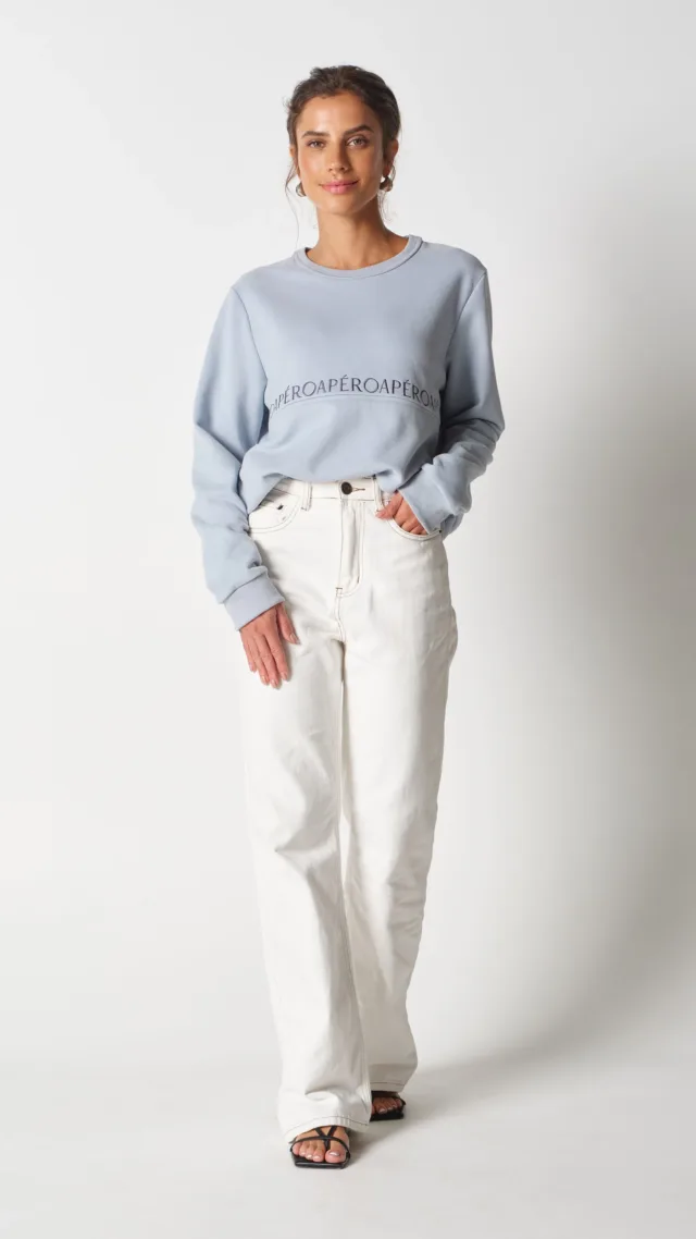 Splice Embroidered Panel Jumper - Ice Blue / Navy