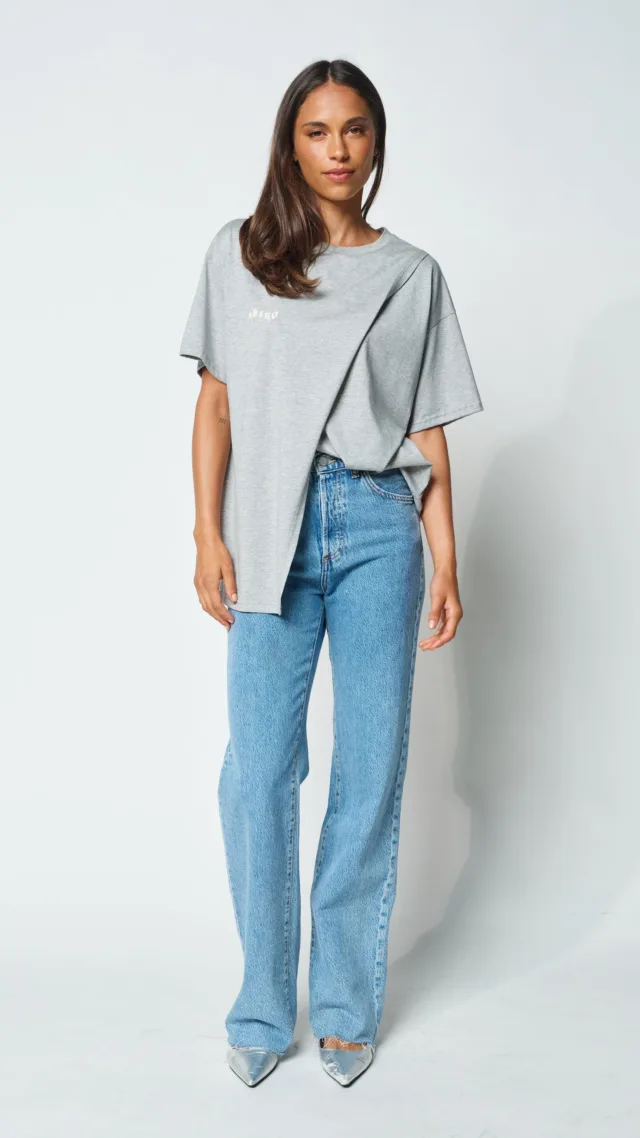 Staple Longline Wrap Tee - Grey Marle / White