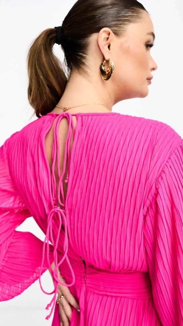 Asos Design Maternity Pleated Midi Dress With A Belt In Bright Pink