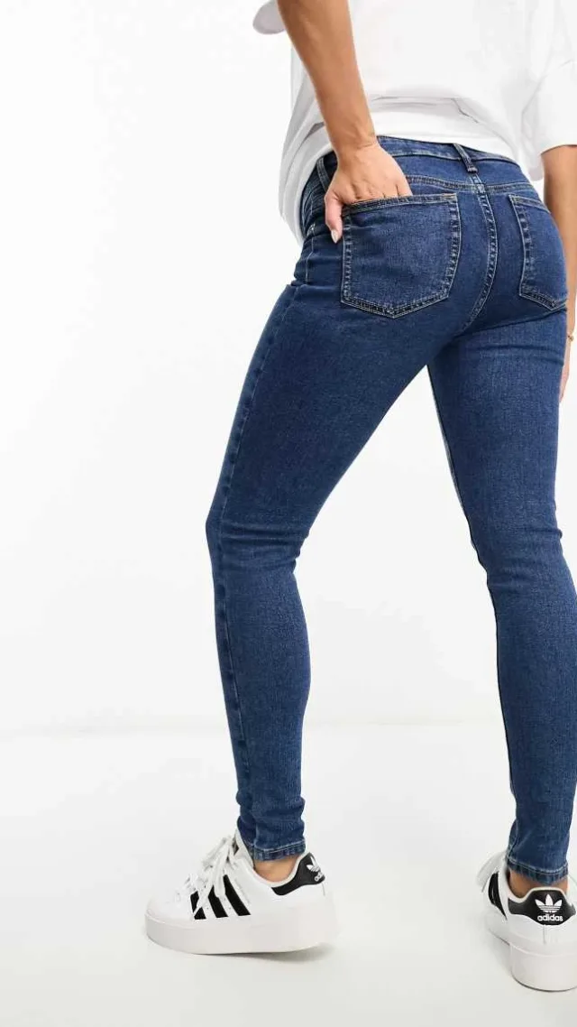 Asos Design Maternity Skinny Jeans With Over Bump In Mid Blue