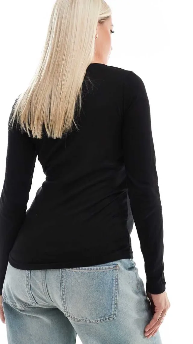 Mamalicious Maternity Long Sleeve Square Neck T-Shirt In Black