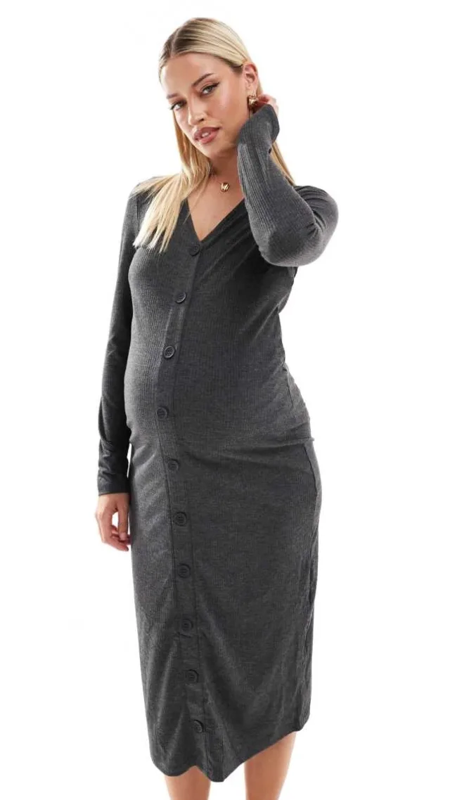 Mamalicious Maternity Nursing Function Cardigan Midi Dress In Gray