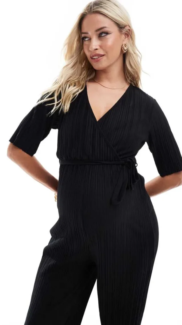 Mamalicious Maternity Plisse Jumpsuit In Black