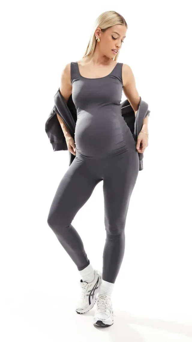 Mamalicious Maternity Seamless Leggings In Gray - Part Of A Set