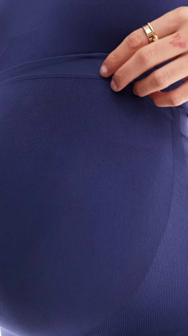 Mamalicious Maternity Seamless Support Over The Bump Legging In Navy Blue - Part Of A Set