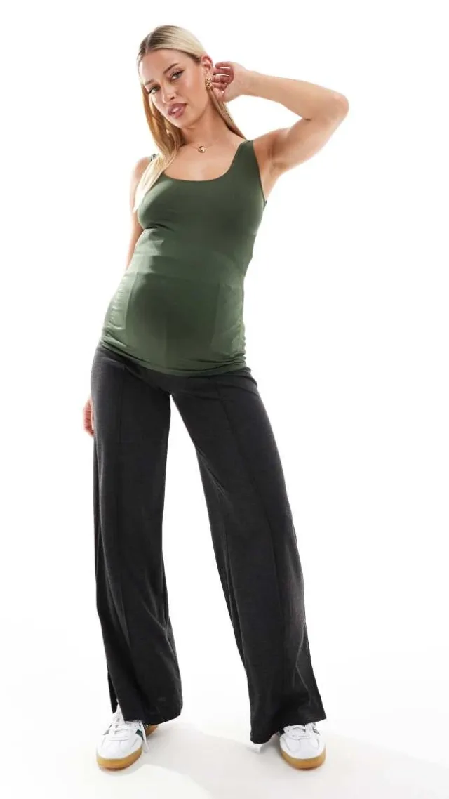 Mamalicious Maternity Seamless Tank Top In Duffle Bag Green