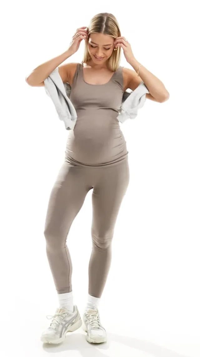 Mamalicious Maternity Seamless Tank Top In Taupe - Part Of A Set