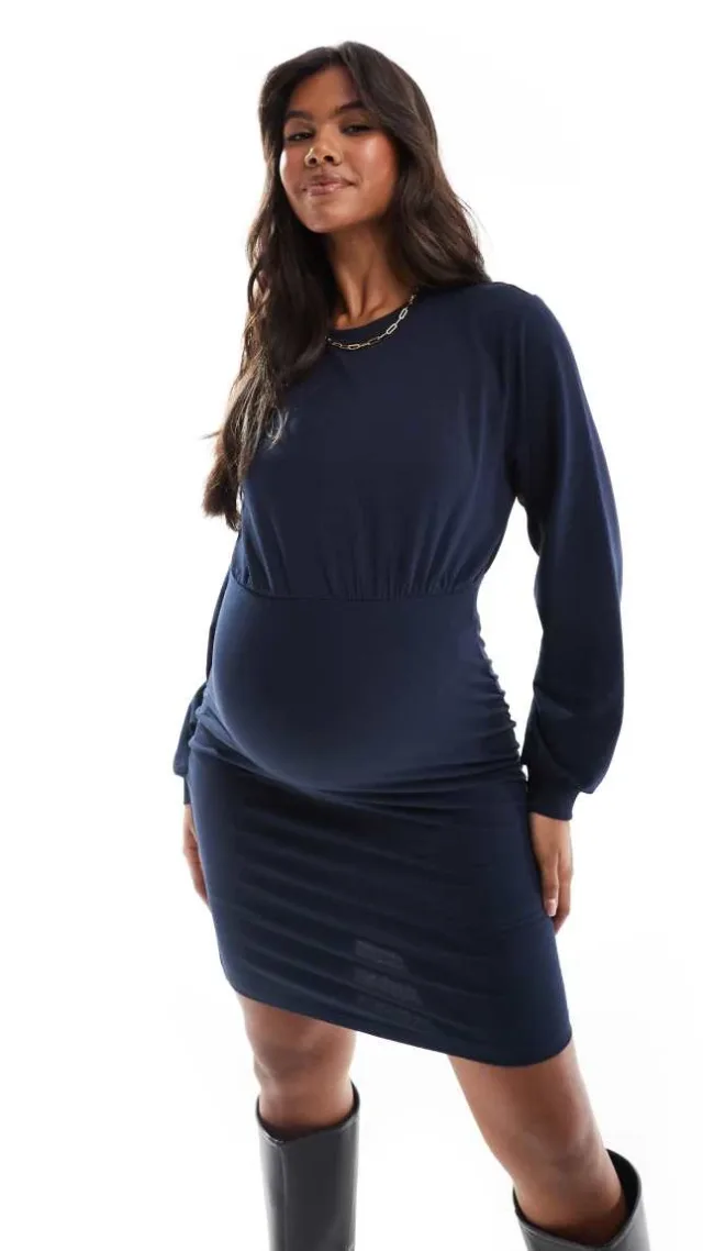 Mamalicious Maternity Sweat Mini Dress In Navy