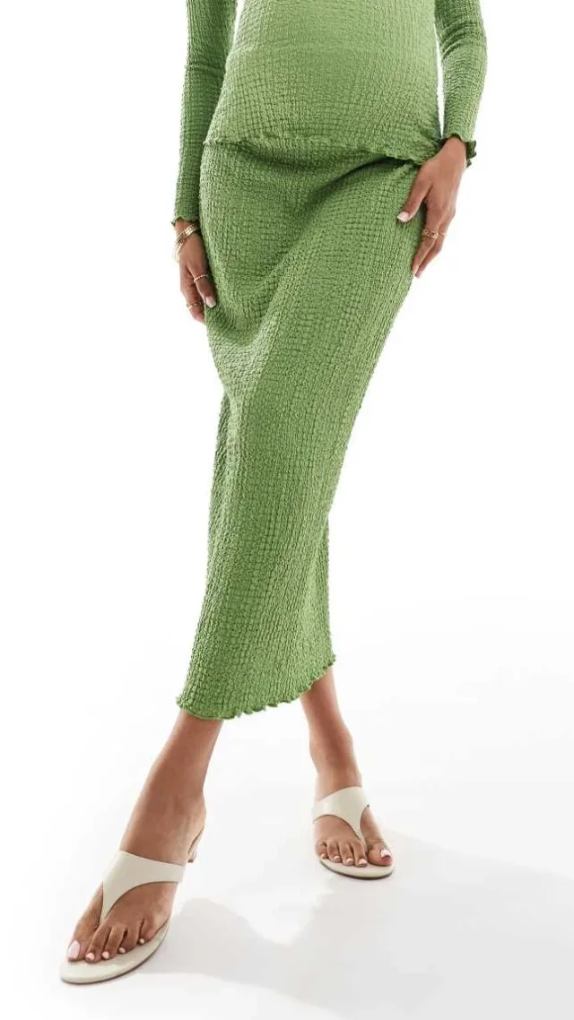 Mamalicious Maternity Textured Jersey Maxi Skirt In Green - Part Of A Set