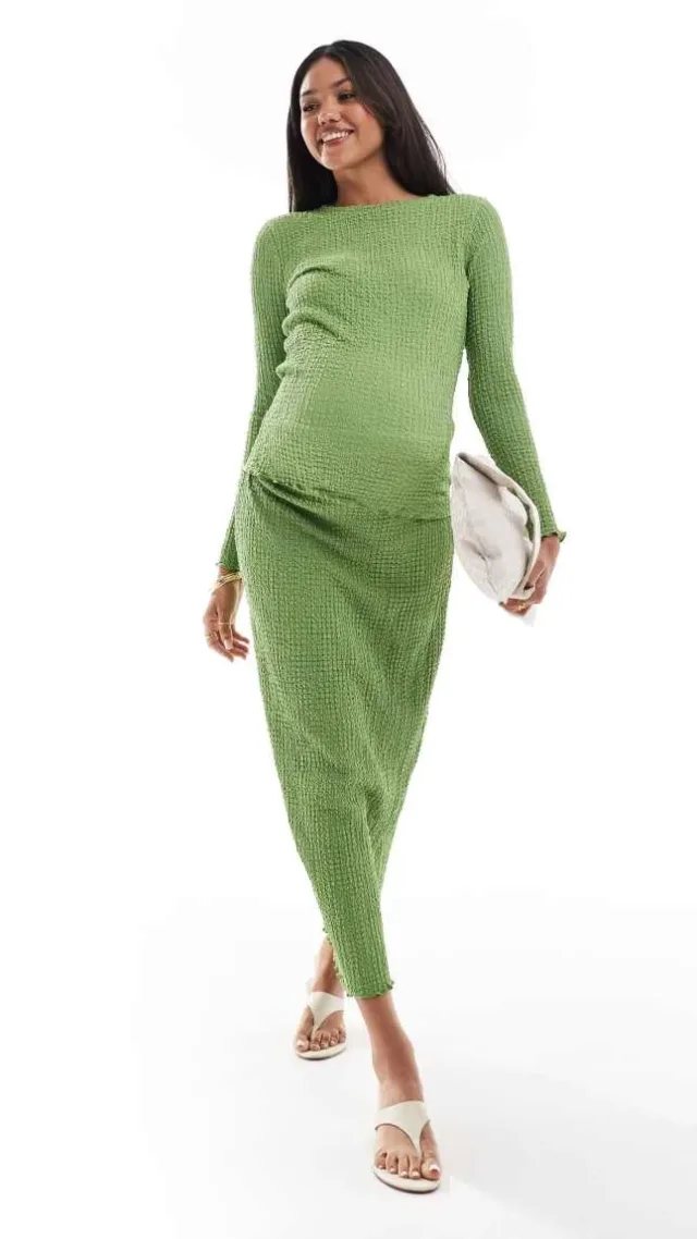 Mamalicious Maternity Textured Jersey Wide Sleeve Top In Green - Part Of A Set