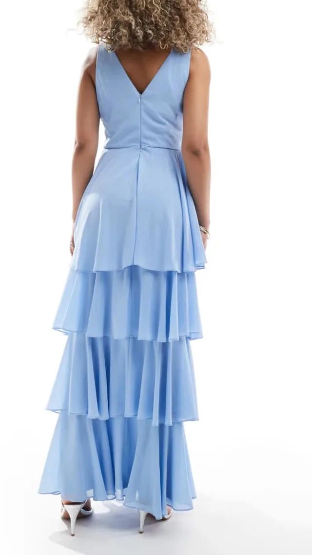 Tfnc Bridesmaids Maternity Chiffon Tiered Maxi Dress In Powder Blue