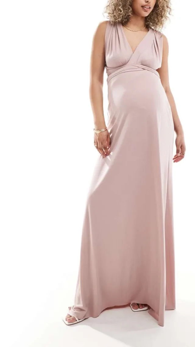 Tfnc Bridesmaids Maternity Multiway Maxi Dress In Soft Pink