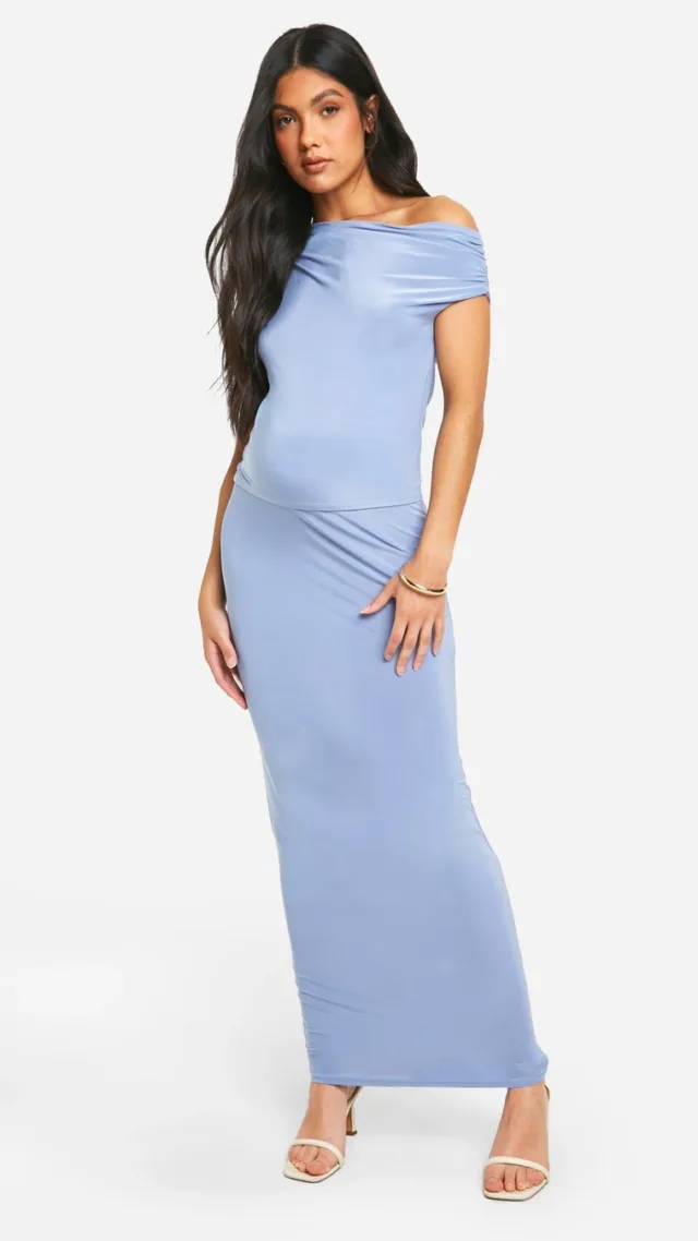 Baby Blue Maternity Slinky Maxi Skirt