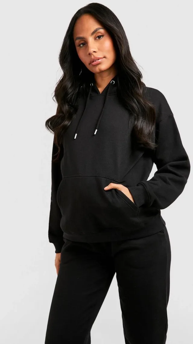 Black Maternity Basic Hoodie