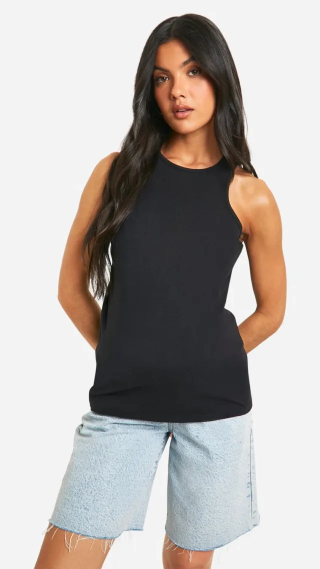 Black Maternity Basic Racer Neck Tank Top Top