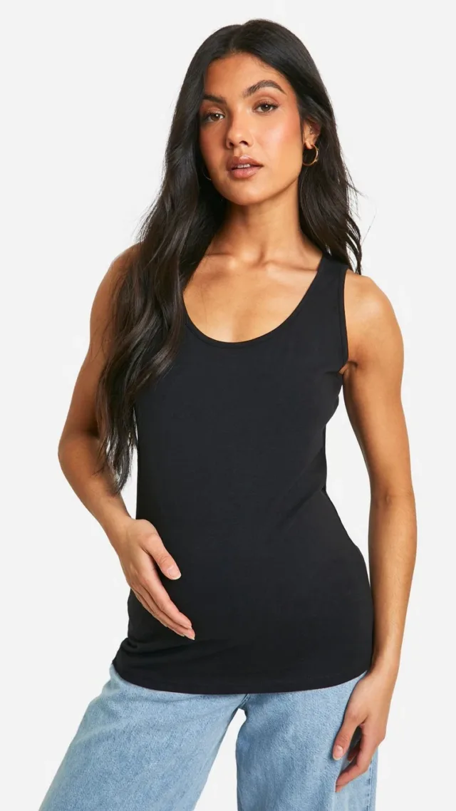 Black Maternity Basic Scoop Neck Tank Top Top