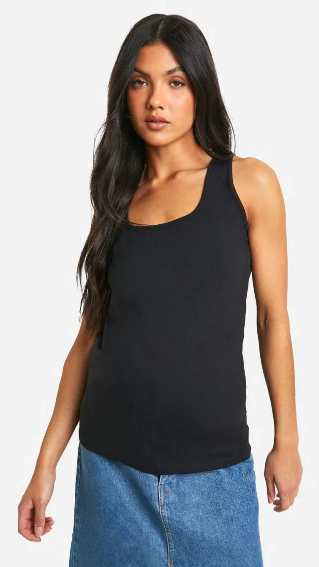 Black Maternity Basic Square Neck Tank Top Top