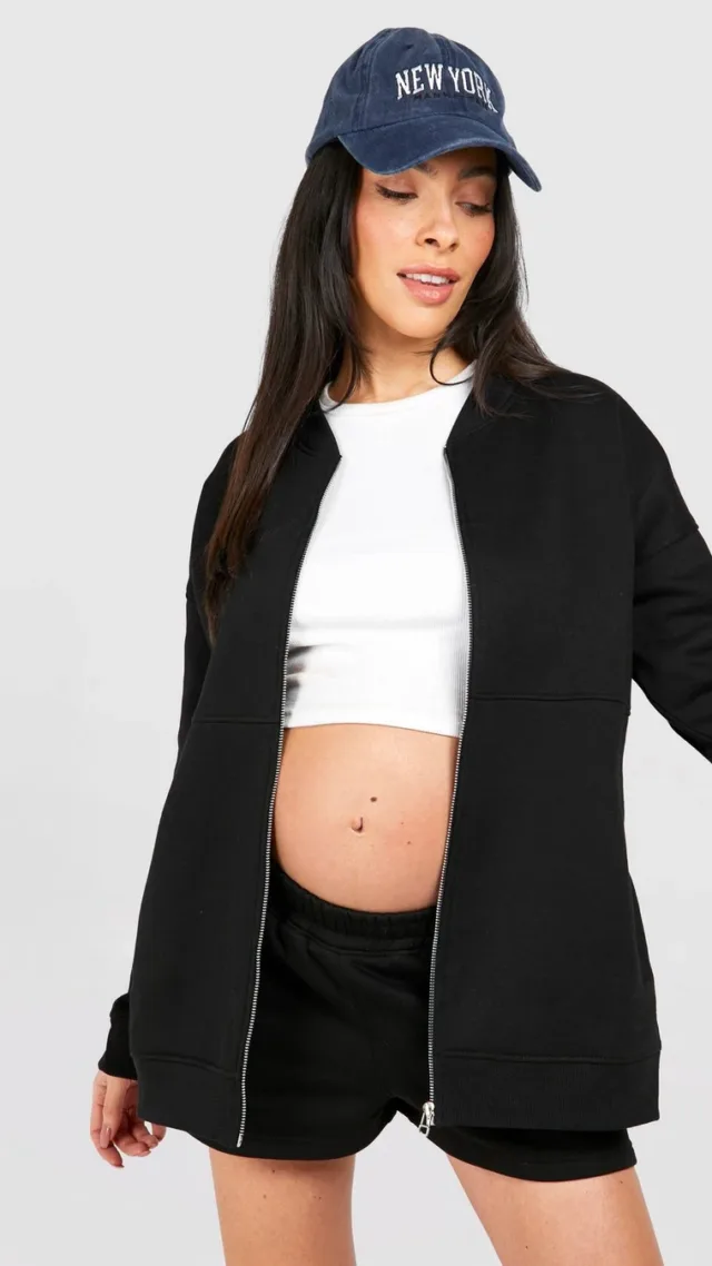 Black Maternity Bomber Jacket And Short Tracksuit