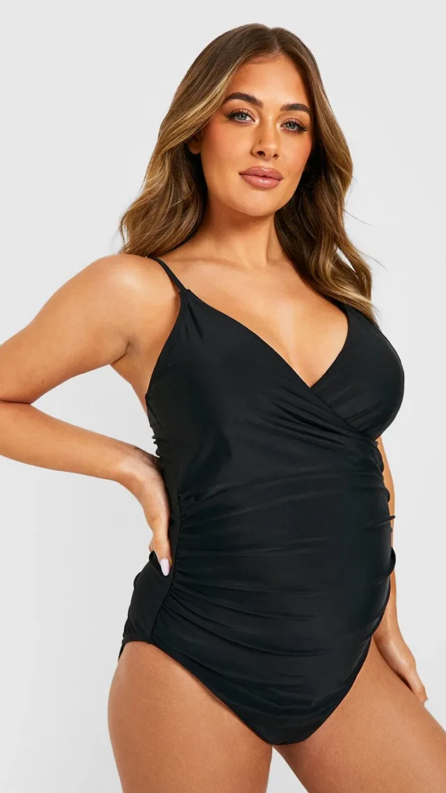 Black Maternity Bump Control Wrap Over Swimsuit