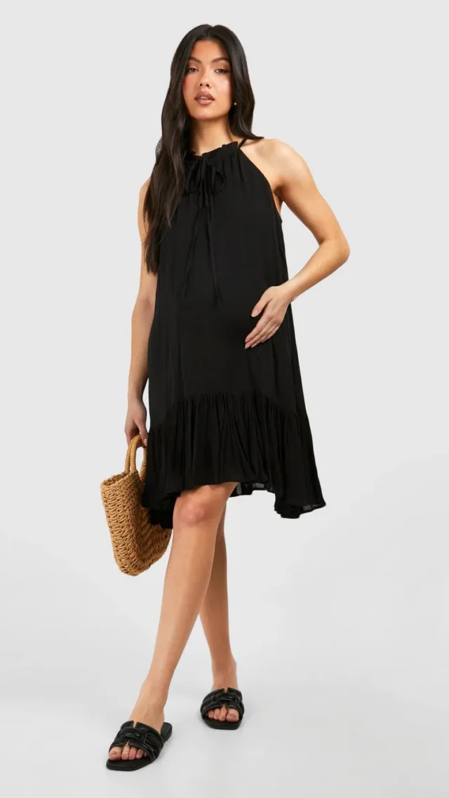 Black Maternity Cheesecloth Sleeveless Smock Dress