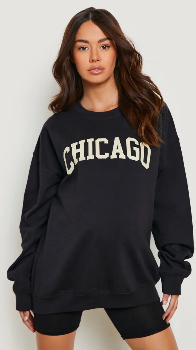 Black Maternity Chicago Oversized Sweatshirt