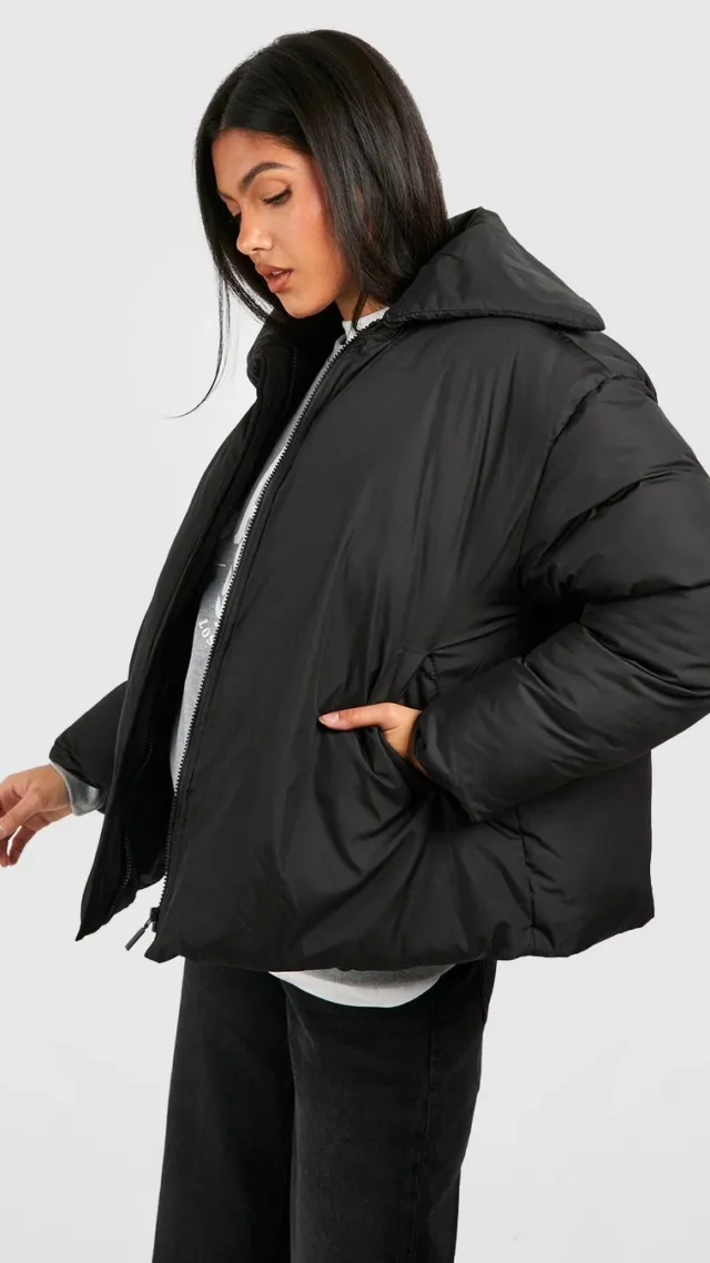 Black Maternity Collar Detail Puffer Jacket