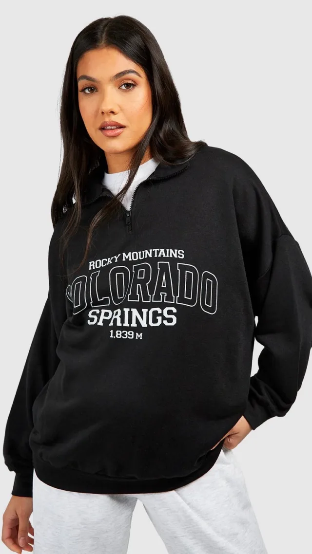 Black Maternity Colorado Springs Printed Half Zip Sweatshirt