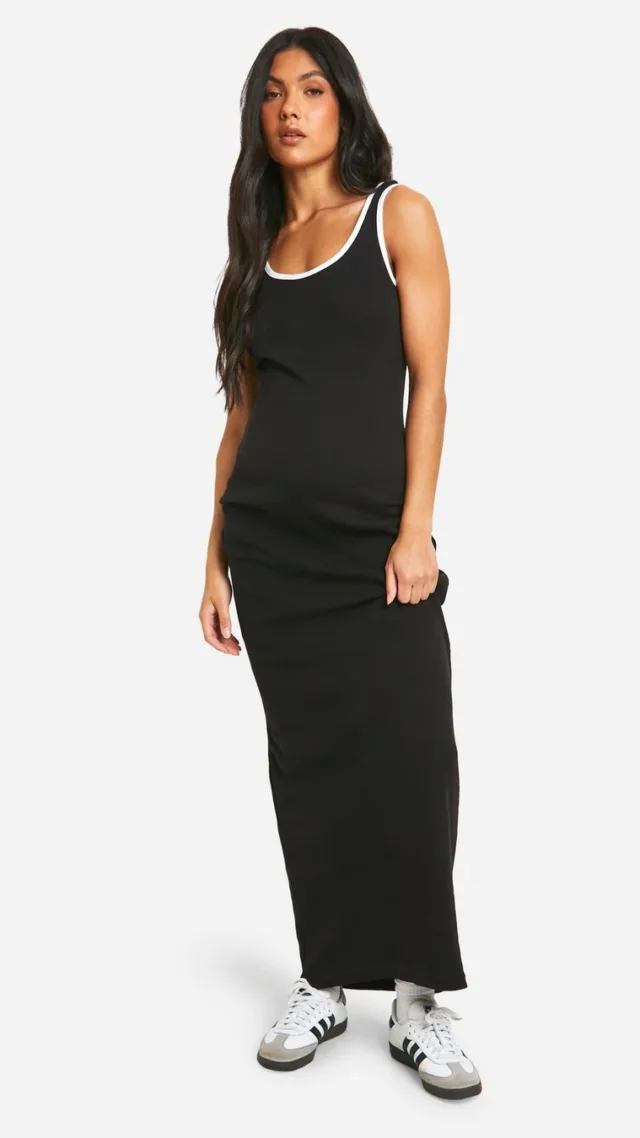 Black Maternity Contrast Binding Scoop Neck Maxi Dress