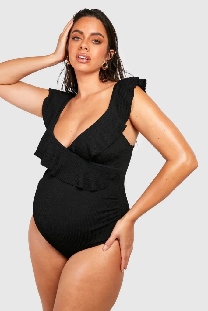 Black Maternity Crinkle Frill Swimsuit