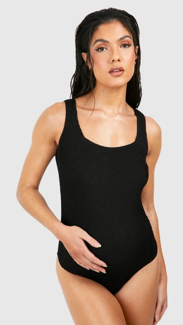 Black Maternity Crinkle Square Neck Swimsuit