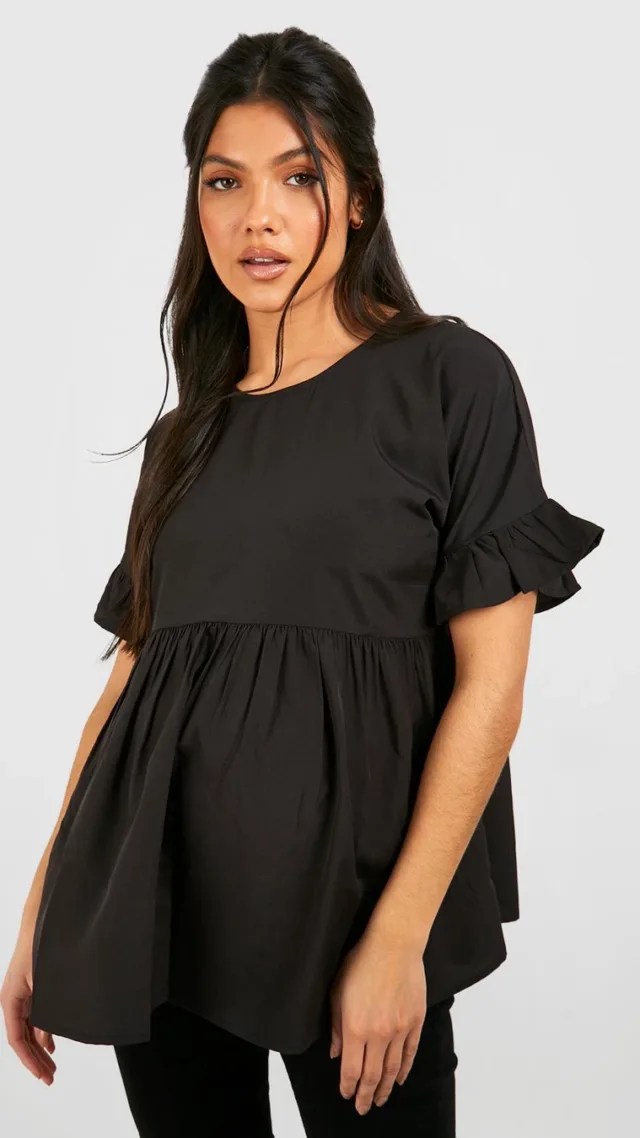 Black Maternity Cross Back Woven Smock Top