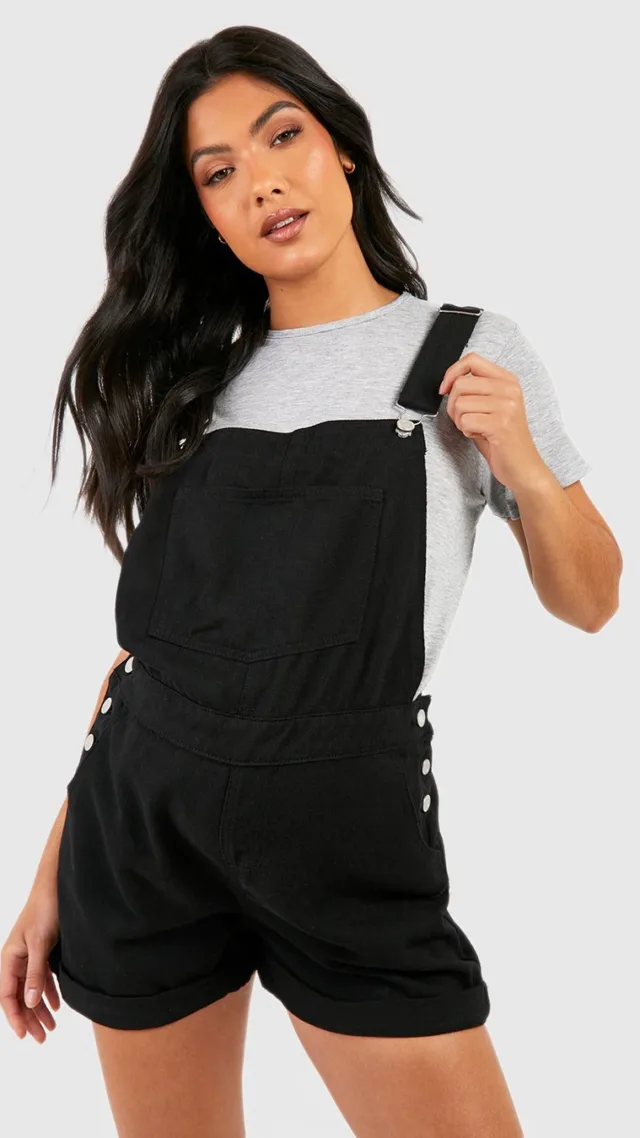 Black Maternity Denim Overall Shorts