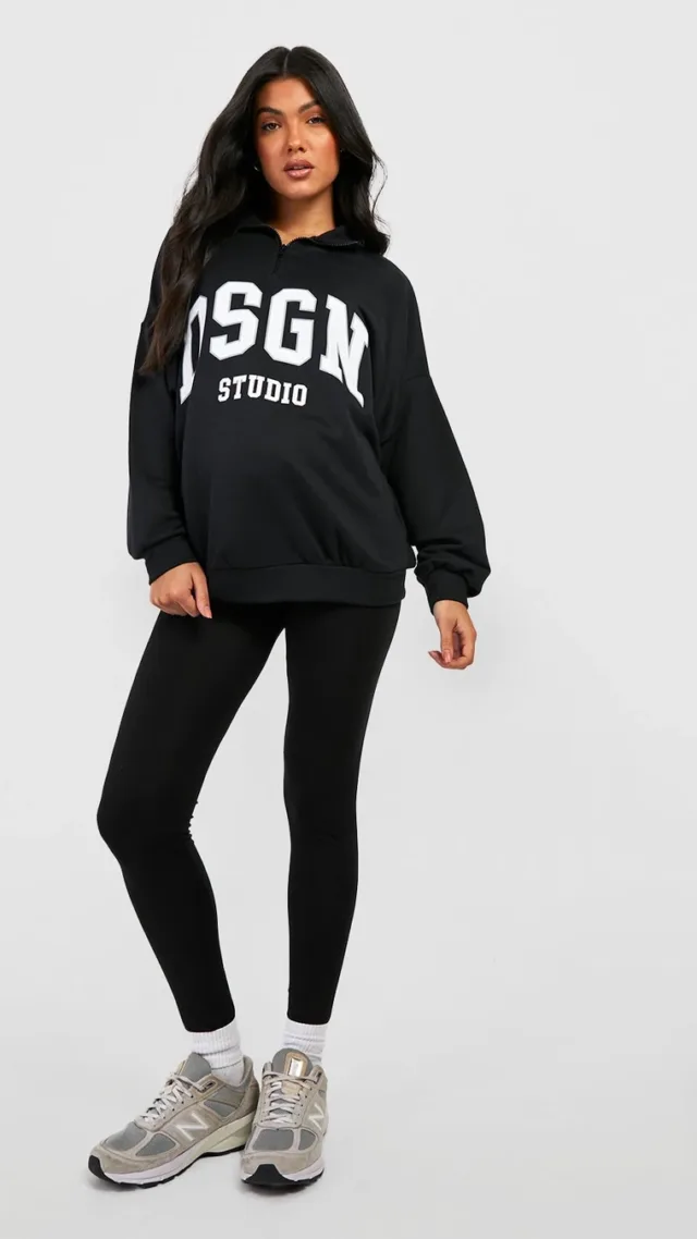 Black Maternity Dsgn Studio Half Zip Sweatshirt Legging Tracksuit