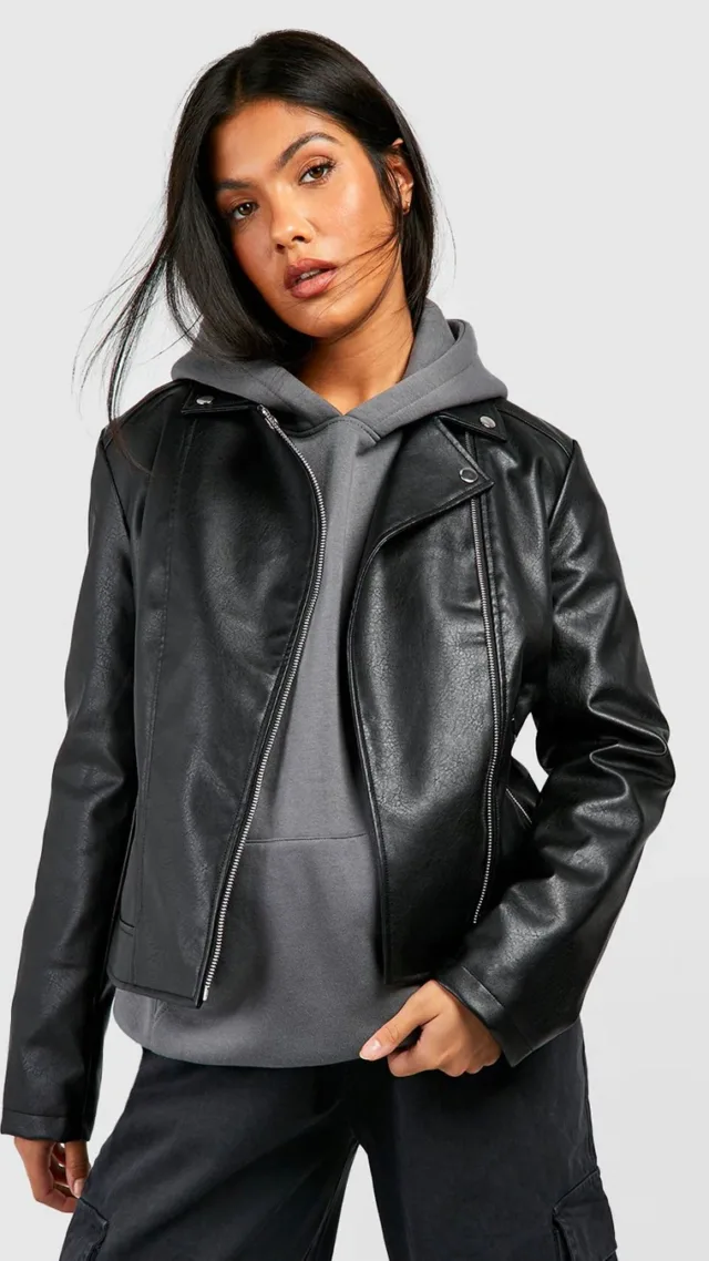 Black Maternity Faux Leather Moto Jacket