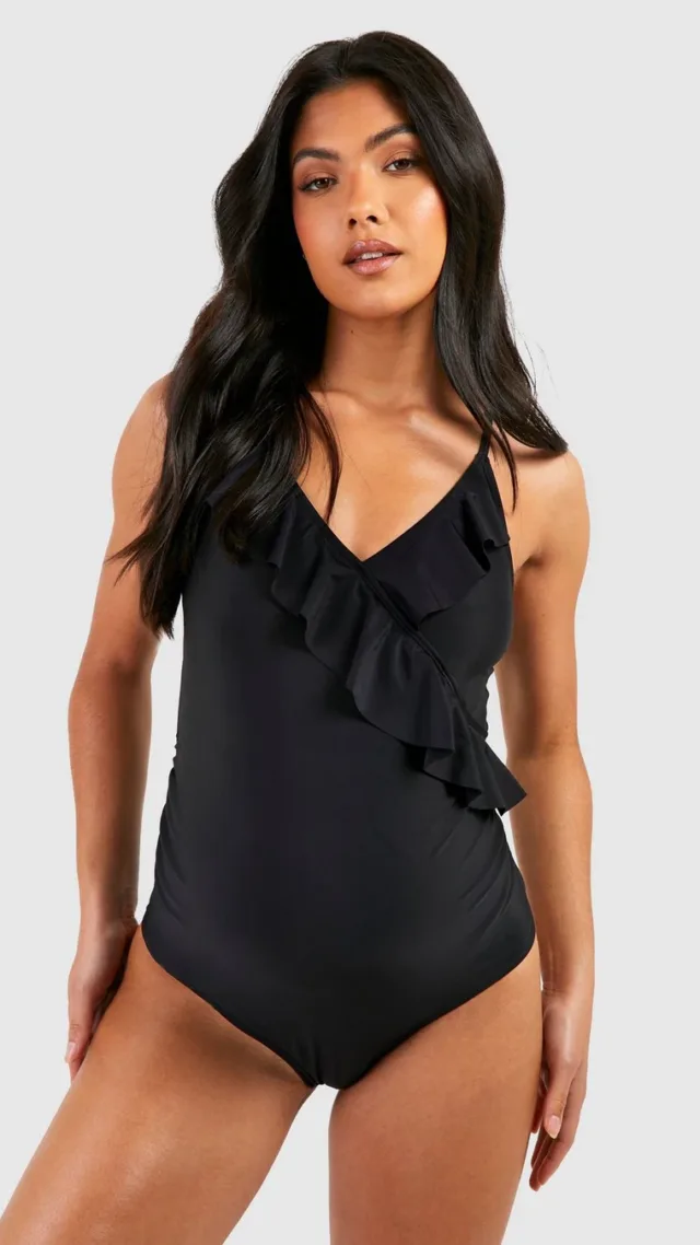 Black Maternity Frill Detail Strappy Swimsuit