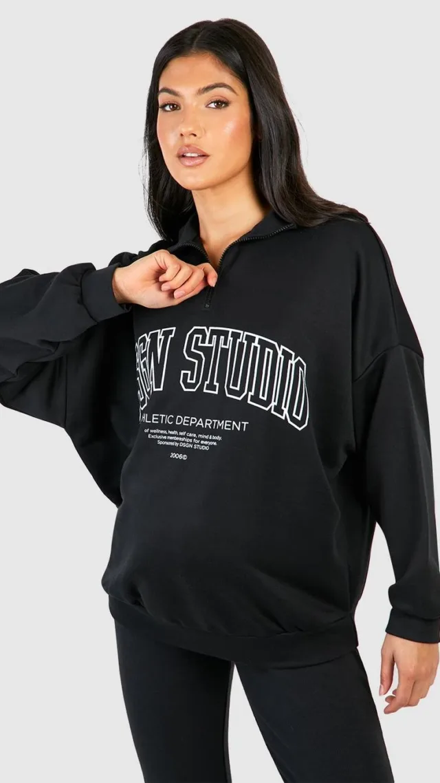 Black Maternity Half Zip Dsgn Studio Sweatshirt