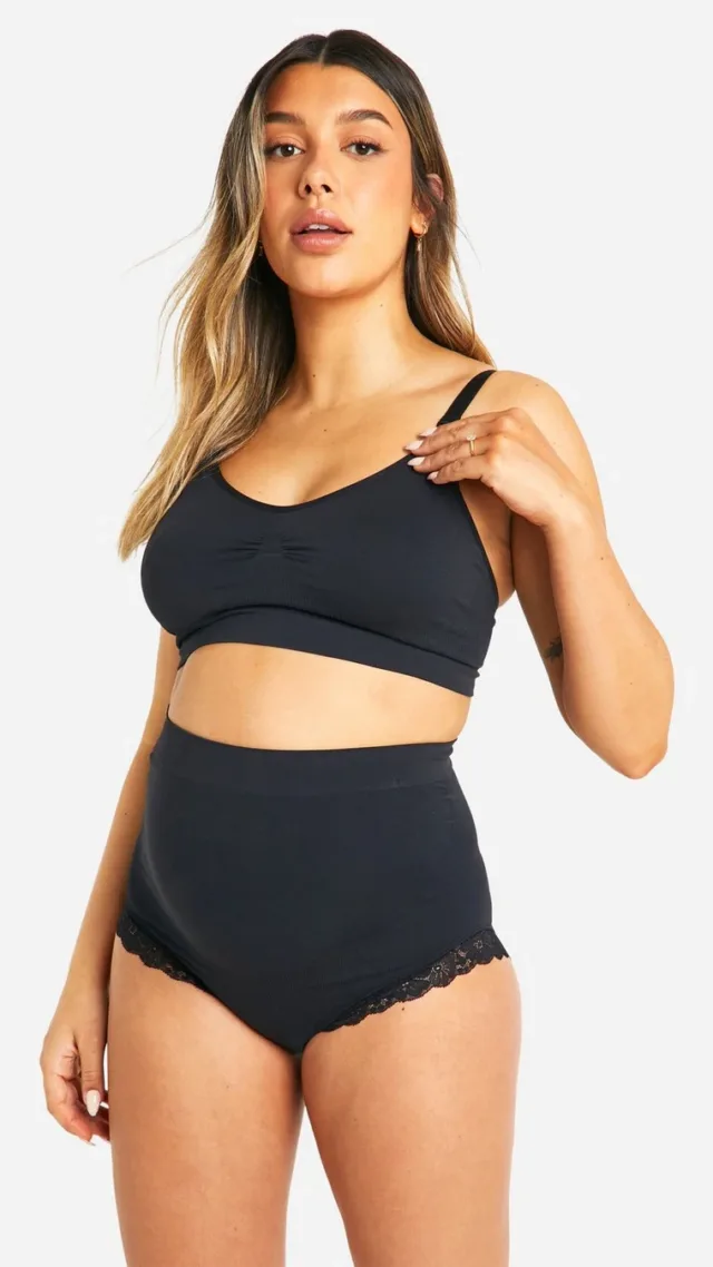 Black Maternity Lace Trim Shapewear Brief