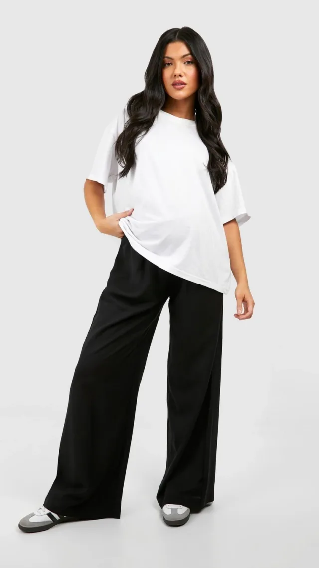 Black Maternity Linen Wide Leg Pants