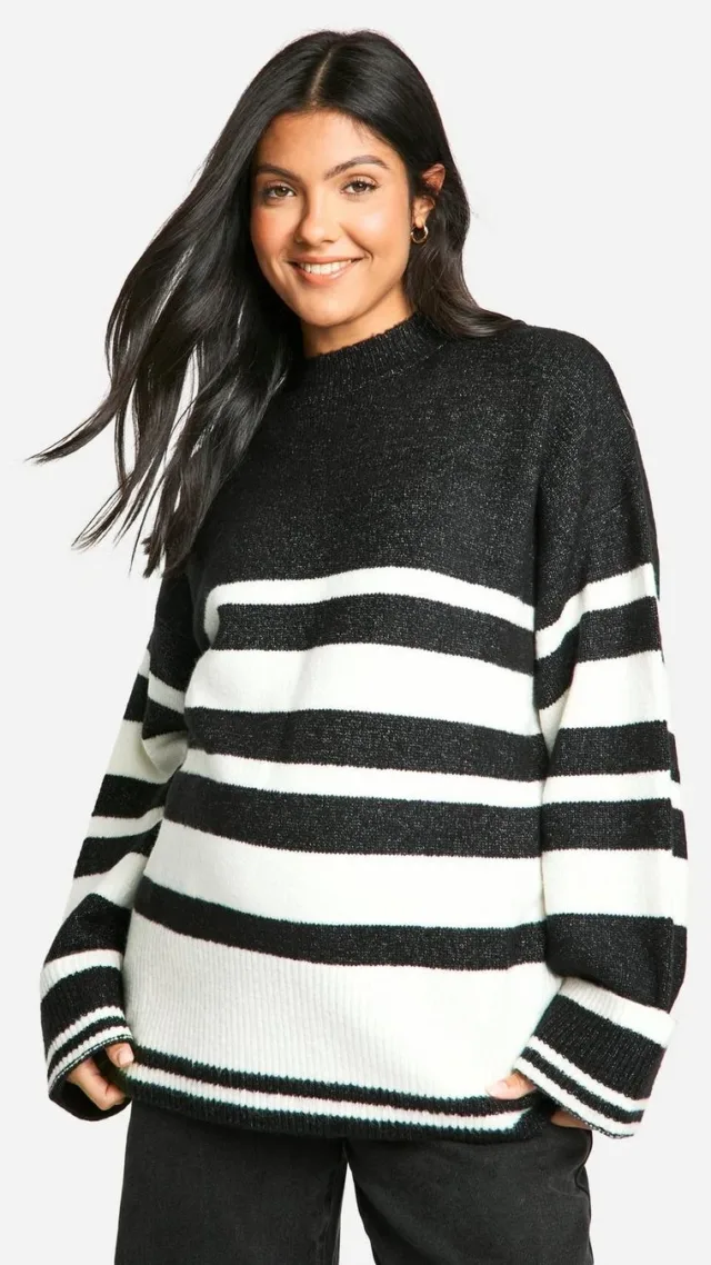 Black Maternity Mixed Stripe Oversized Jumper