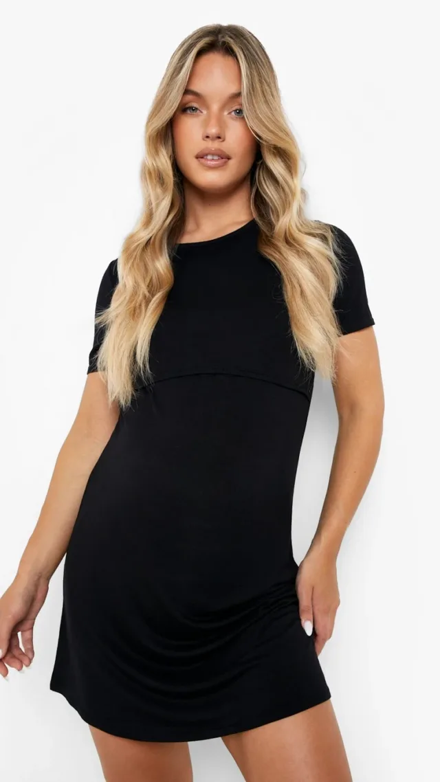 Black Maternity Nursing T-Shirt Nightgown