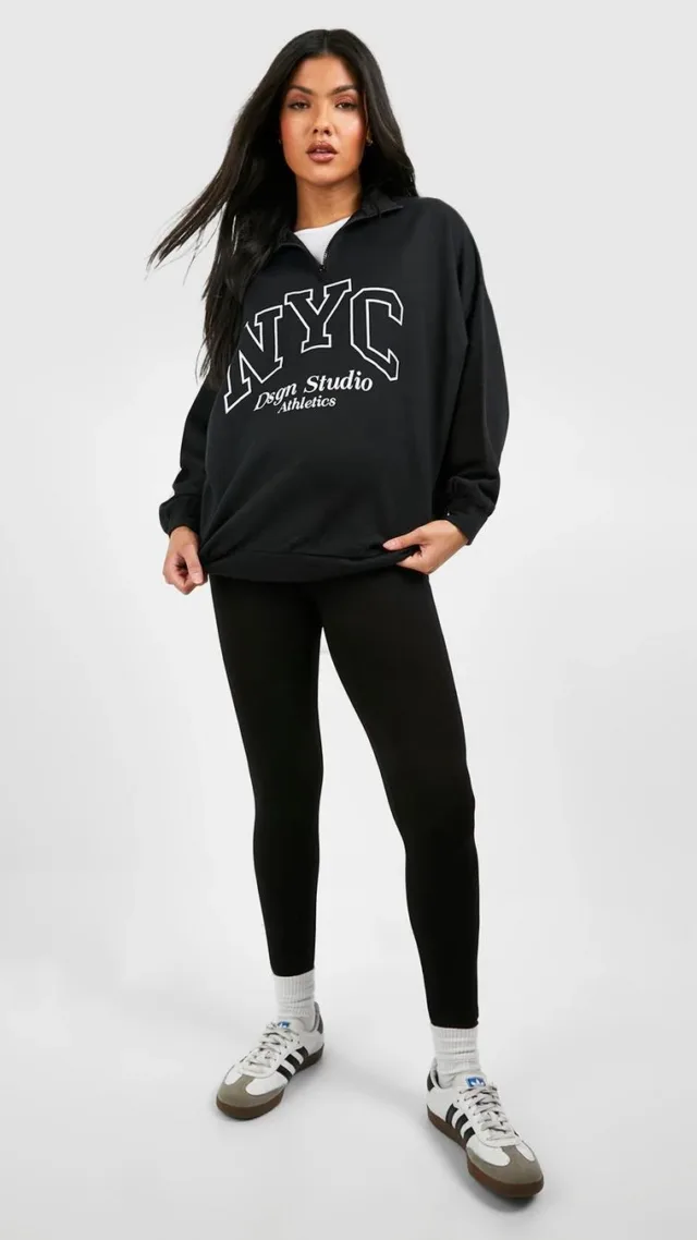 Black Maternity Nyc Half Zip Legging Tracksuit